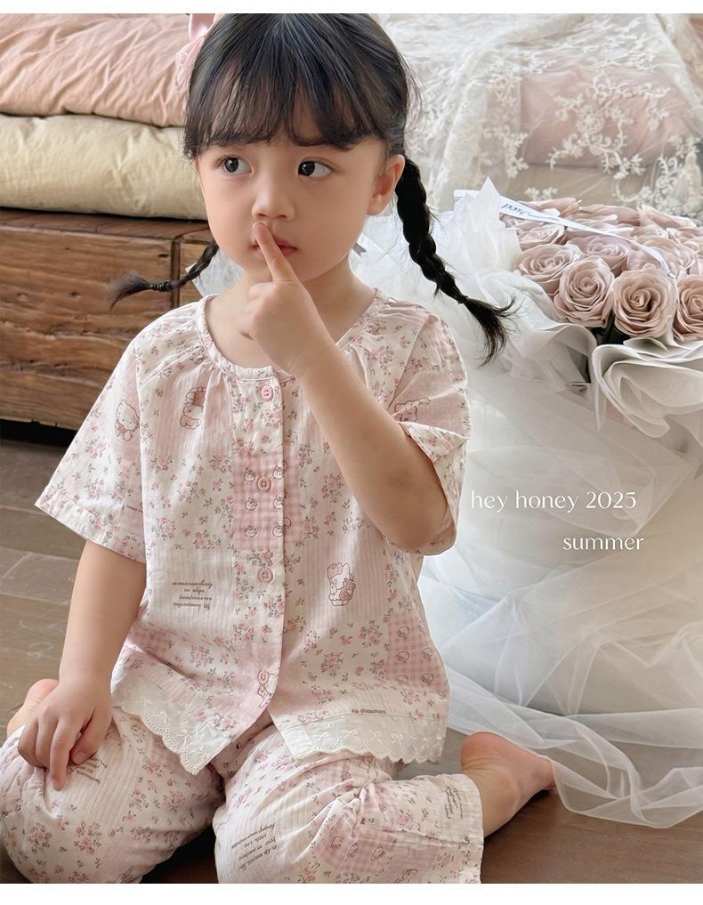 Hey Sweetheart Summer Cotton Gauze Curls Parent-Child Home Wear Set for Kids