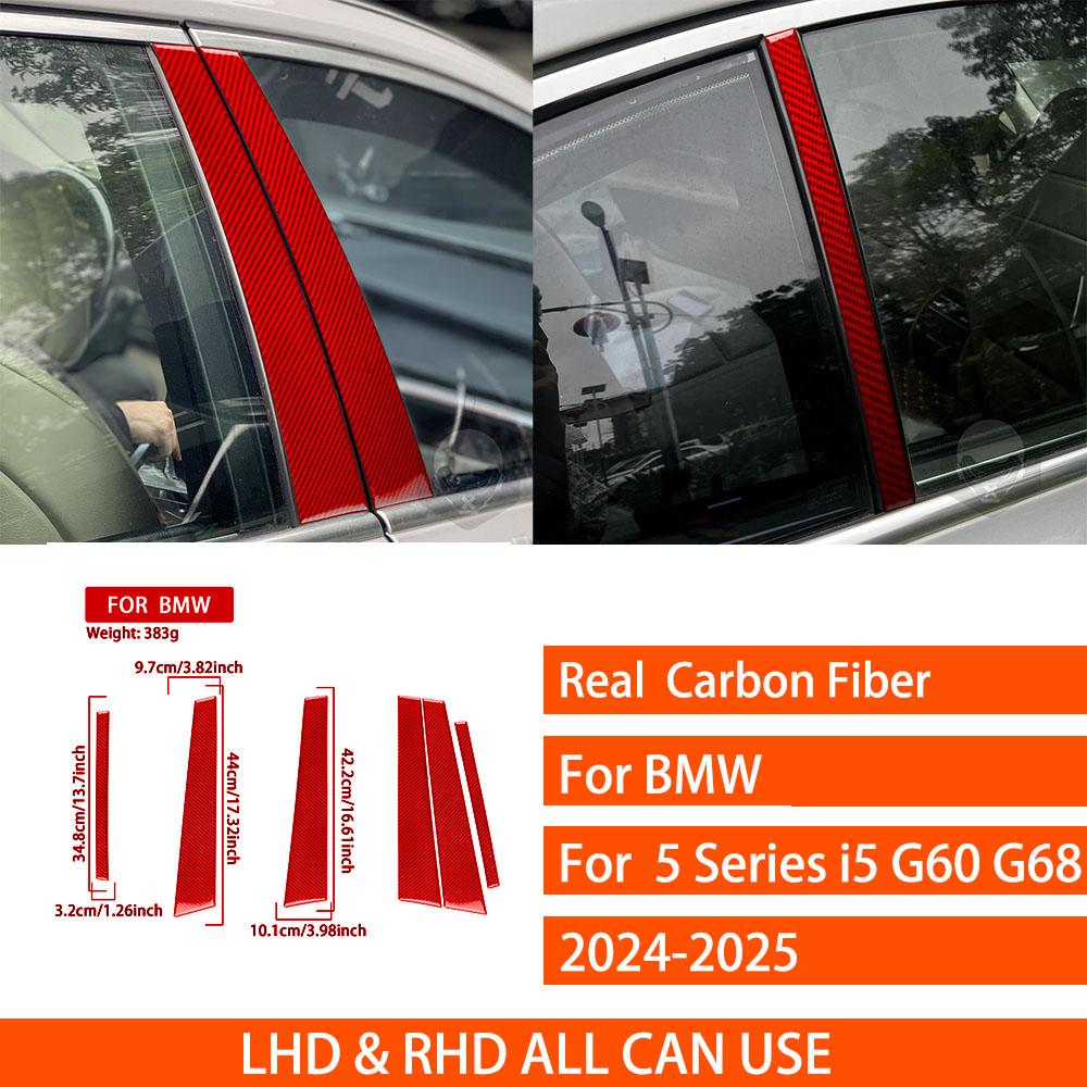 For BMW 5 Series i5 G60 G68 2024 2025 Real Carbon Fiber Sticker Door Window B-Pillar Panel Car Accessories Interior decorative