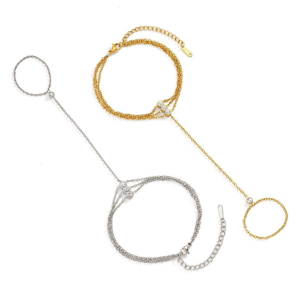European and American Stainless Steel Zirconia Finger Bracelet - Light Luxury Fashion Jewelry Design