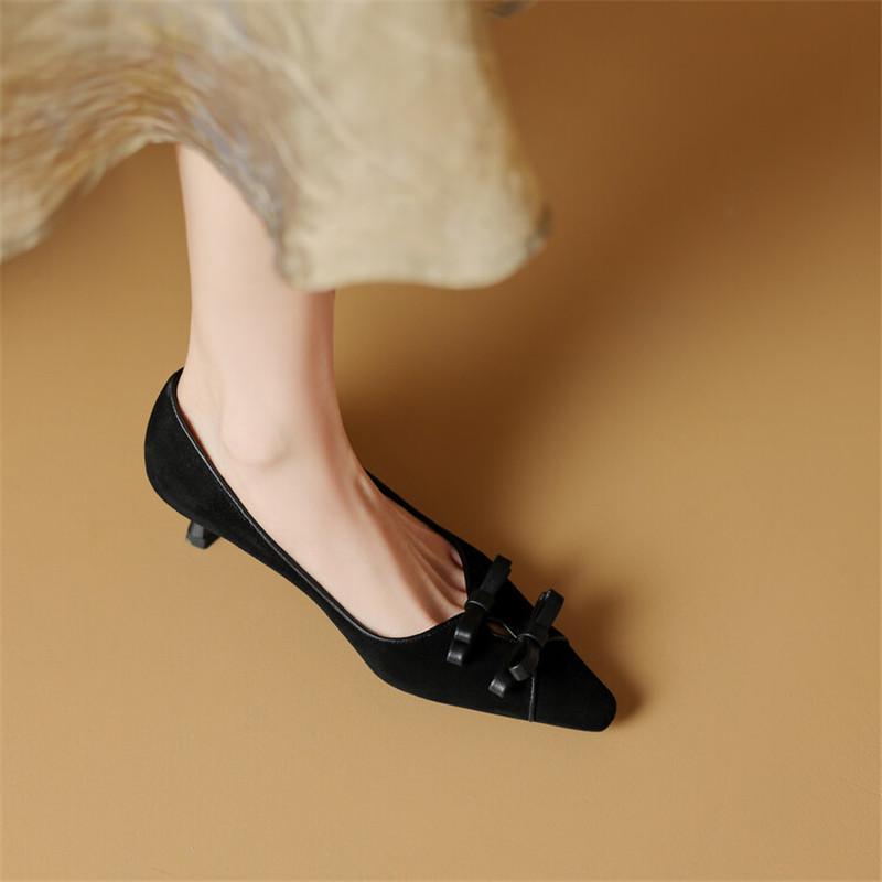 Fashion Sheep Suede Square Toe Women Pumps Spring Summer Woman Shoes Fashion Bow Loafers Shoes for Women Zapatos De Mujer High Heels