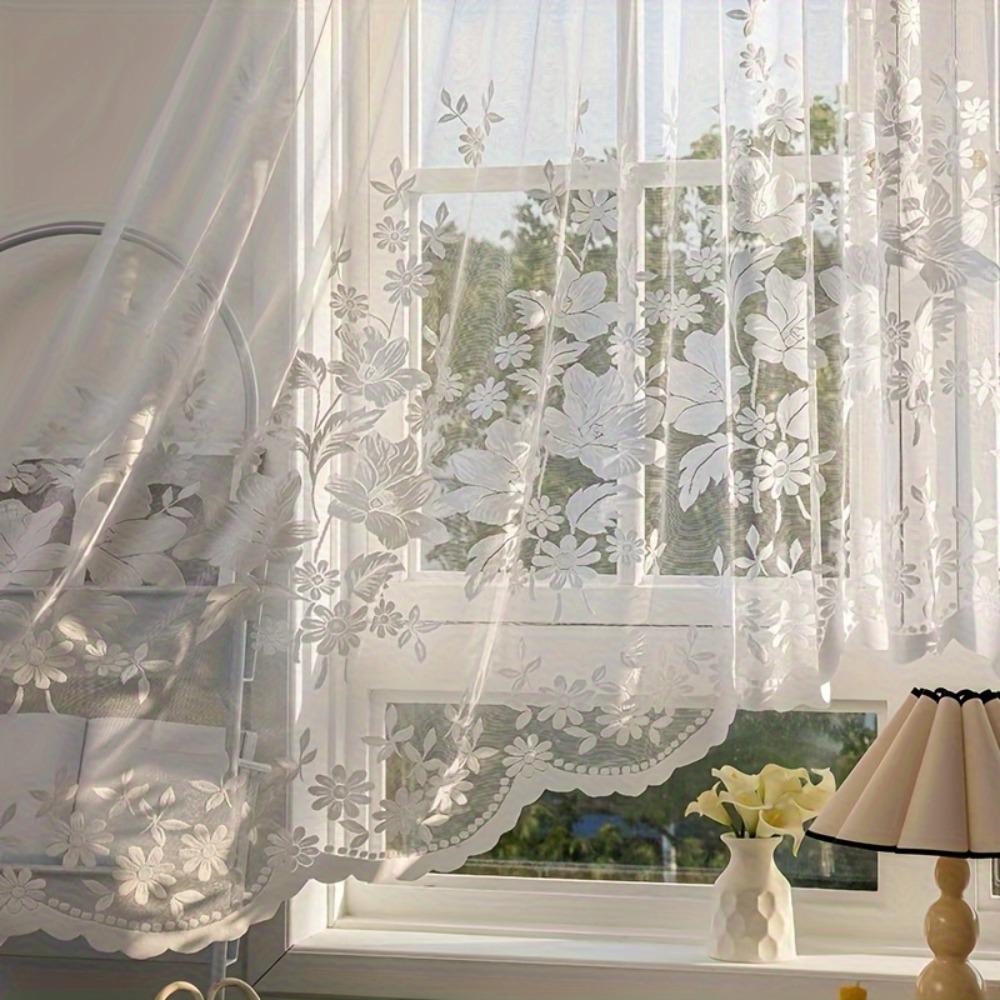 Translucent Window Sheer Curtain Flower Pattern Window Drape  Home Decoration