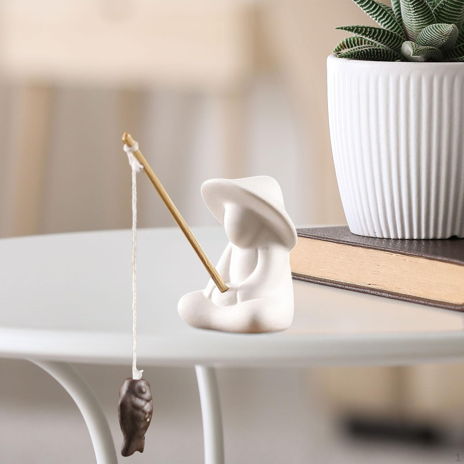 

Fisherman Miniature Figurine Aquarium Decoration Ceramic Small Sculpture Plant Pot Decor for Living