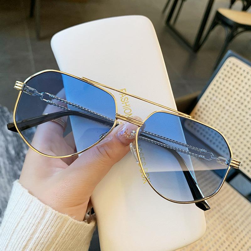 Non-polarized Fashion Men Polygonal Metal Double Beam Sunglasses New Trendy Personalized Men Driving Goggles Light Luxury Brand