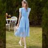 Women's French Style Ruffled A-line Lyocell Tencel Blend Long Dress