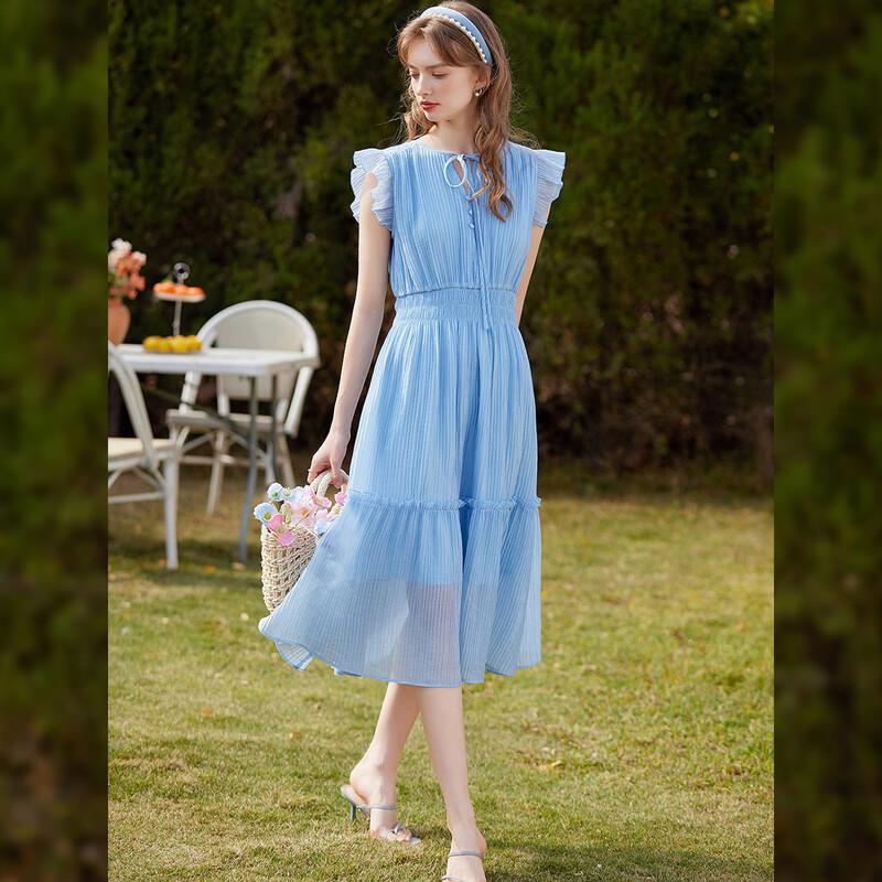 Women's French Style Ruffled A-line Lyocell Tencel Blend Long Dress