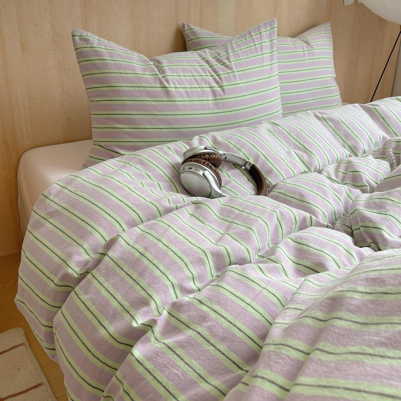 Ins Nordic Bedding Set Striped Pure Cotton Duvet Cover Set Skin-Friendly Single Twin Full Queen Size Flat & Fitted Sheets Set