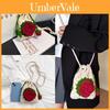 Korean Style Drawstring Shoulder Bag With Handwoven Yarn And Rose Embellishments For Daily Use