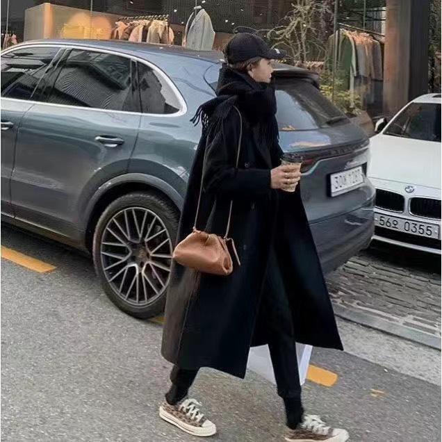 Women's Mid-Length Double-Breasted Wool Camel Coat - Autumn/Winter Korean Style Trend