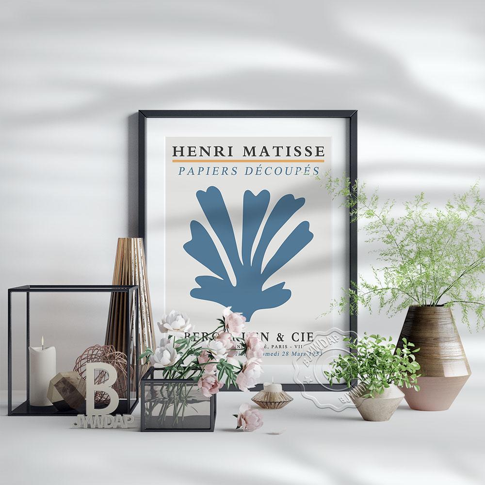 Henri Matisse Leaf Poster, Nordic Style Henri Matisse Canvas Painting, Matisse Exhibition Poster, Decoupes Blue Wall Art Home Decor Gift No Frame