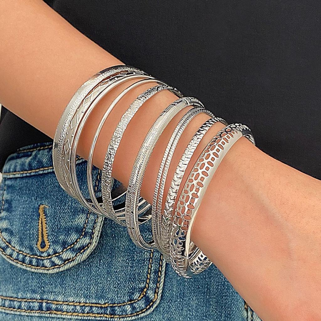 Bohemian Ethnic Gold & Silver Bangle Set - Ancient Western Style Jewelry