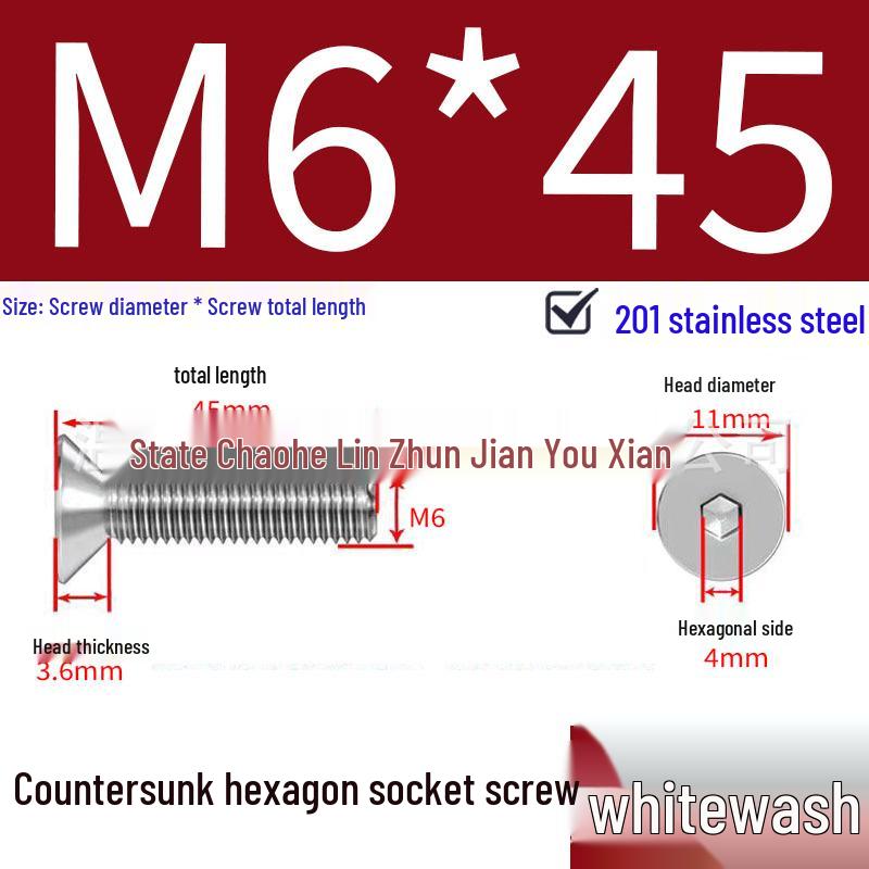 201 Stainless Steel Hex Socket Countersunk Flat Head Screws
