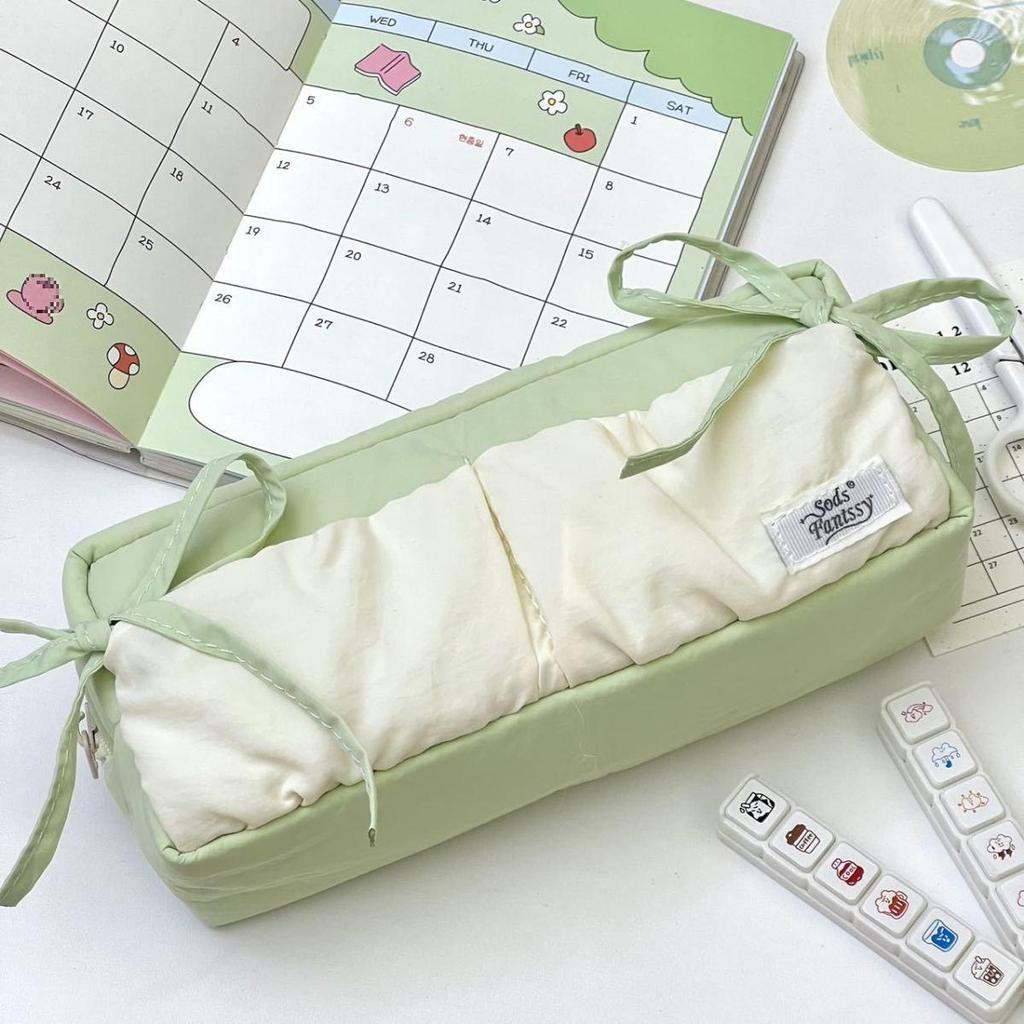 Cloud Toast Ribbon Bow Pencil Case, White-Green, Xiaohongshu Inspired