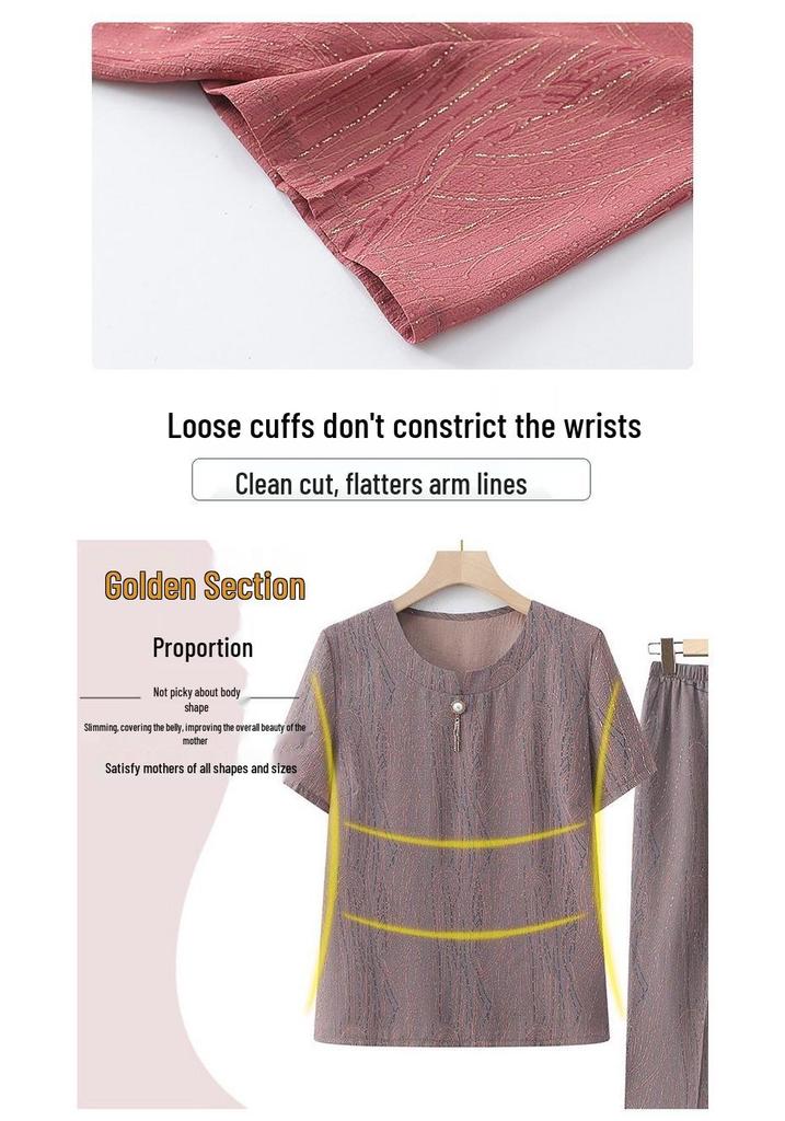 Stylish Summer Set: Short-Sleeve T-Shirt & Pants for Middle-Aged & Elderly Women