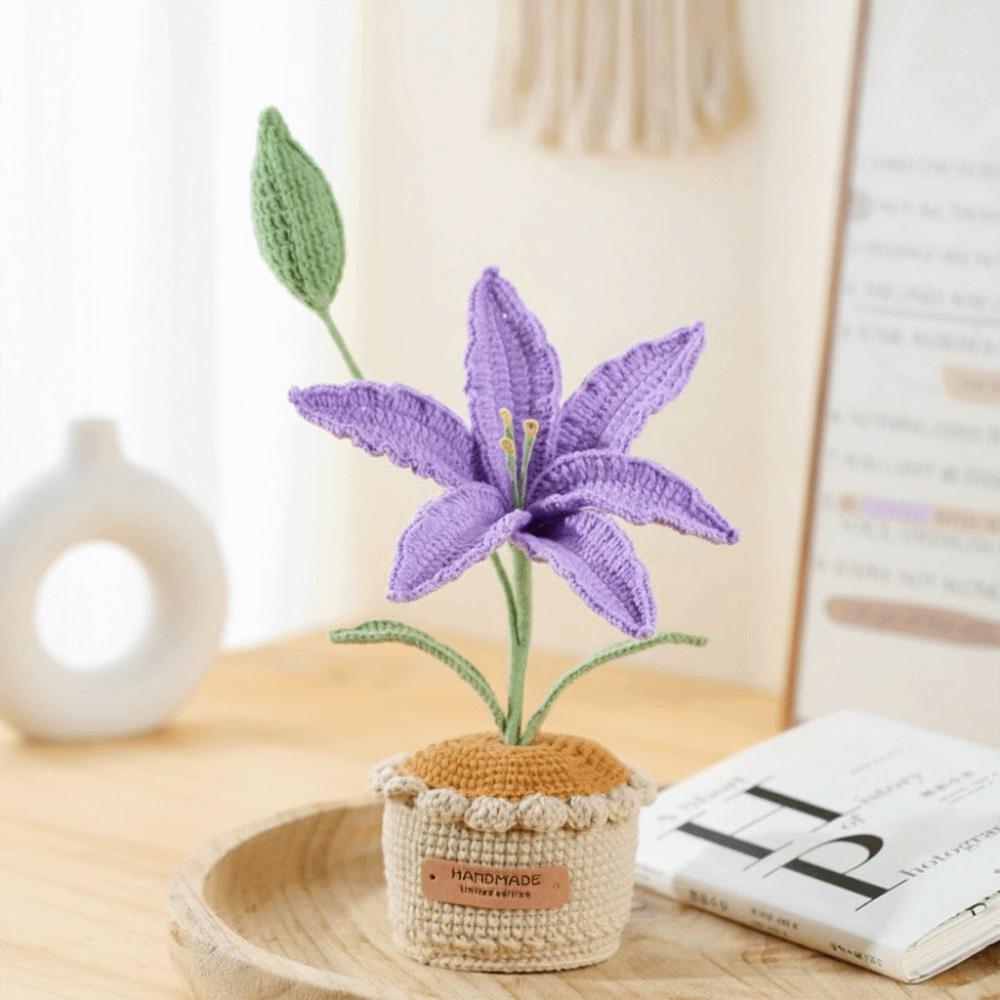 Creative Handwoven Crochet Flowers Lily Potted Artificial Flowers Snowflake Yarn Realistic Fake Flower Desktop Decoration фиолетовый