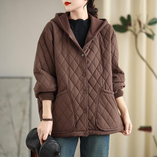 2025 Winter Korean Style Retro Thick Warm Hooded Cotton Coat for Women