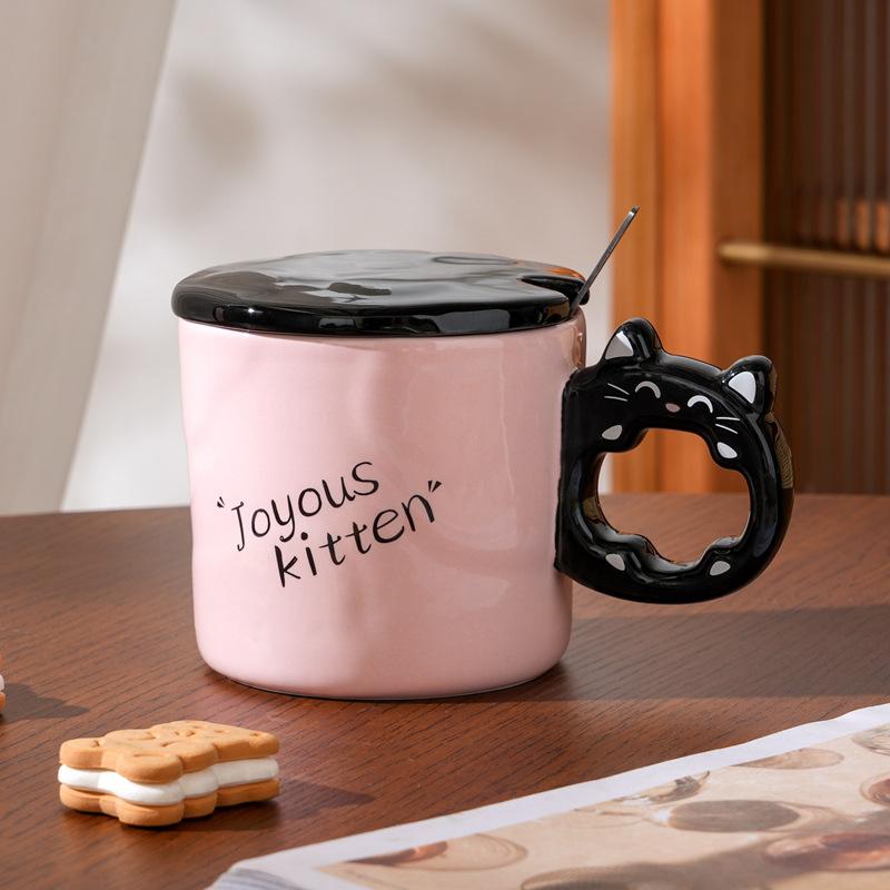 Simple Cat Cup Girl Cute Creative Ceramic Cup Mug Mug With Lid Office Internet Celebrity Water Cup Couple Cup