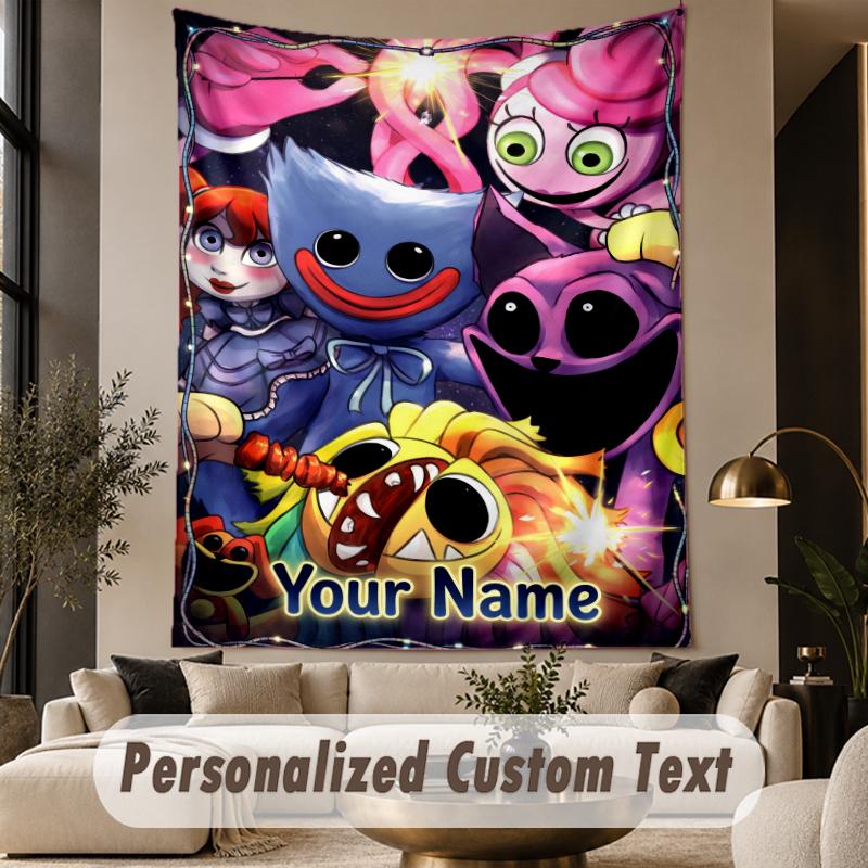 Custom Text Printed Tapestry Poppy Playtime Pattern Large Wall Hanging Indoor Room Decor