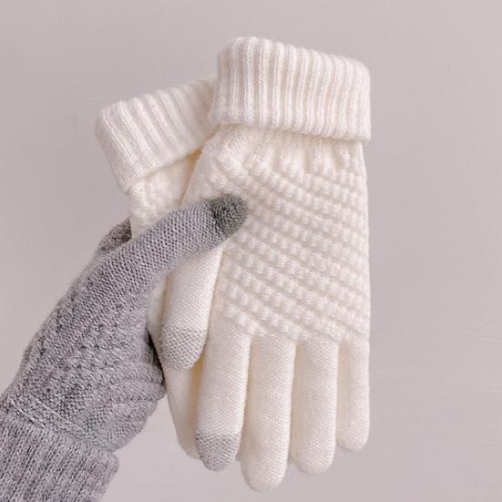 Gestrickte Touchscreen-Handschuhe Einfarbig Dehnbar Warme Handschuhe mit Rippbündchen Unisex Verdickte Winterstrickhandschuhe