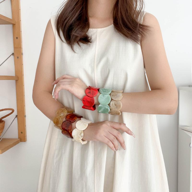 1Pcs Personality Party Jewelry Irregular Round Splicing Elastic Rope Resin Bracelets For Women Smuding Vintage Acrylic Bangles