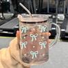 1PCS 1000ML Bow-Knot Glass with Lid and Straw Handle High Borosilicate Glass Glass Water Cup Coffee Cup Summer Winter Drinkware