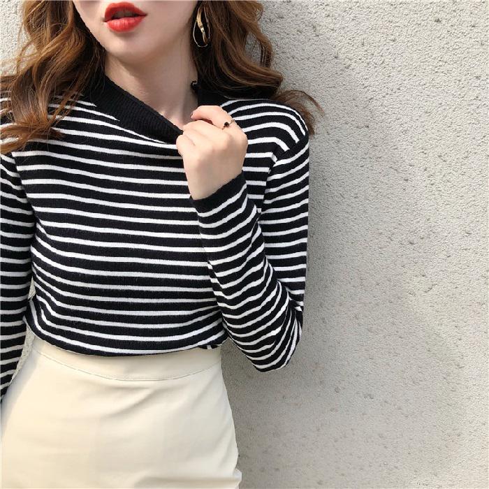 

2025 Spring/Summer Women s Striped Knit Pullover – Loose Style, Long Sleeve Sweater Extra Large чорний
