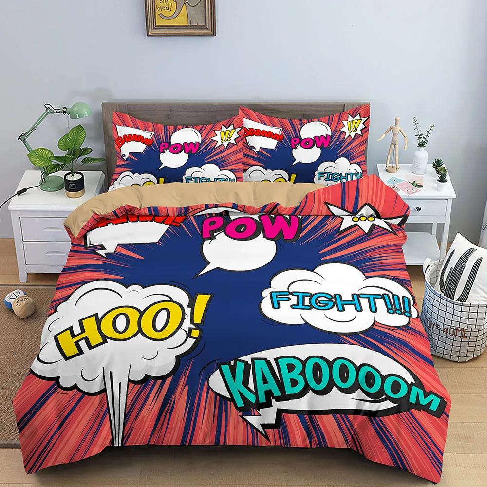 Comic Muster Bettbezug Queen King Cartoon Bettwäsche Set für Kinder Jungen Mädchen Hippie Hip Hop Rock Stil Polyester Bettdeckenbezug
