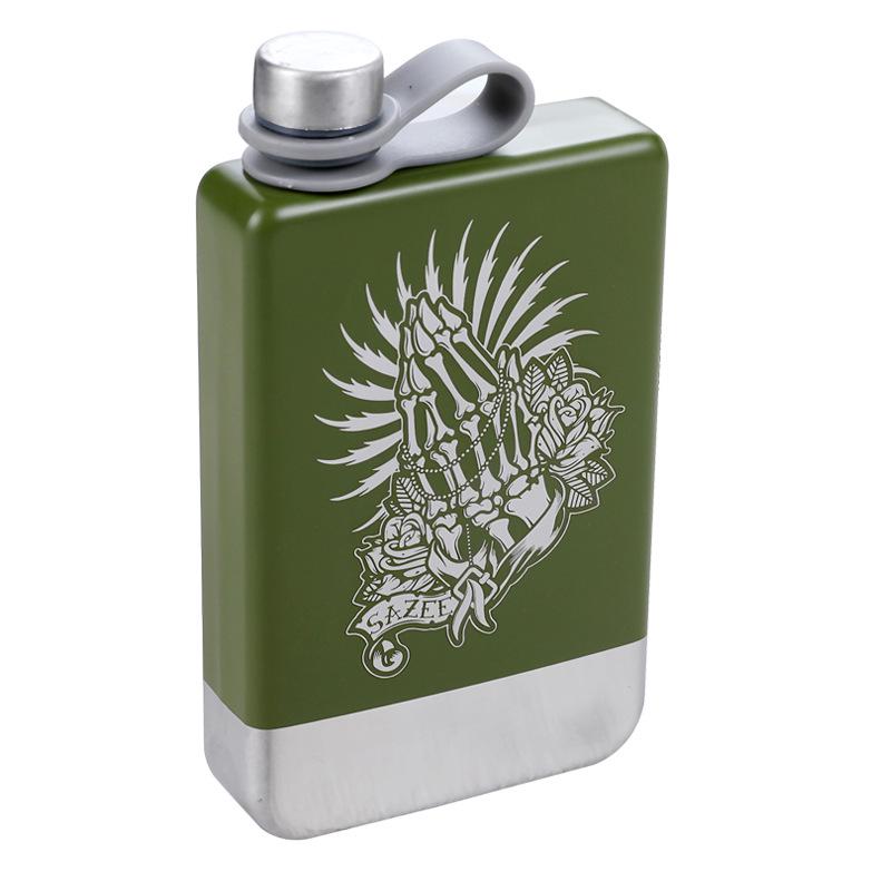 Silver Green Black White Whiskey Flask - Portable, Food Grade 304 Stainless Steel