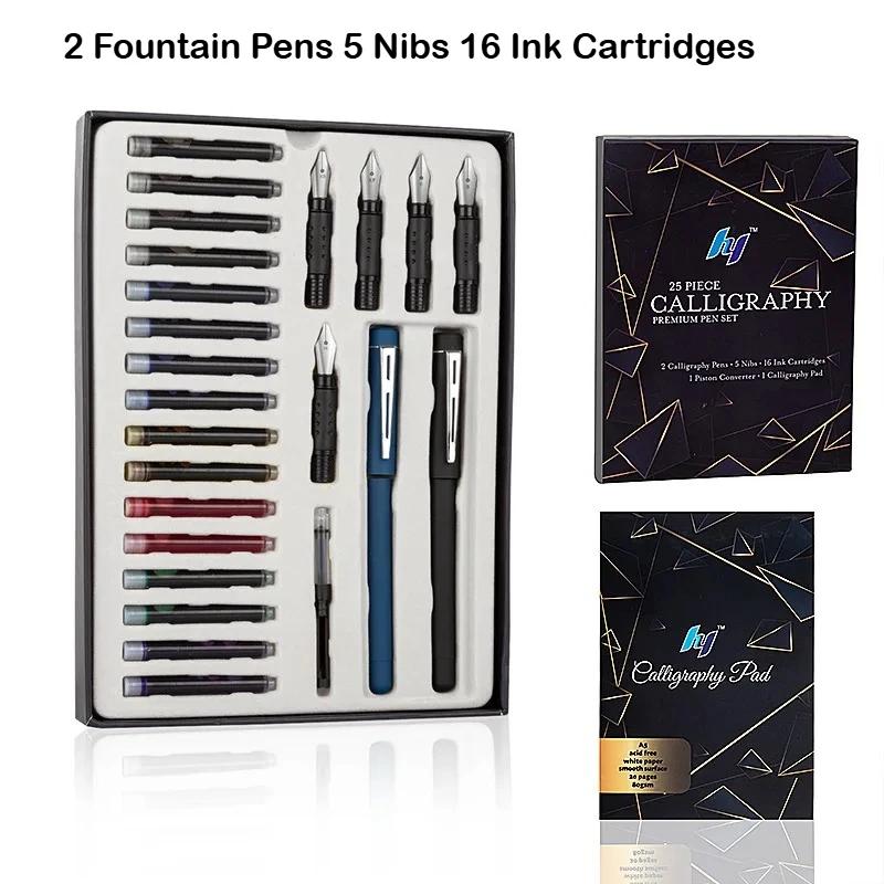 

35/25 PCS Calligraphy Pen Writing Set 2 Fountain Pens 5 Nibs 16 Ink Cartridges for Art Gothic School Supplies Stationery