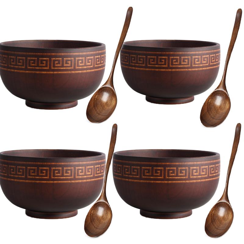 New Creative Bowl Spoon Tableware Set For Kitchen Item Utensils Wooden Auspicious Eight Treasure Pattern Dining Salad Home Dinne