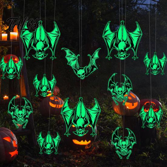 Double Sided Hanging Bats Halloween Glow-in-the-Dark Bat Wall Stickers, Luminous Decals, Spooky Window Clings Indoor Outdoor Yard Tree Party