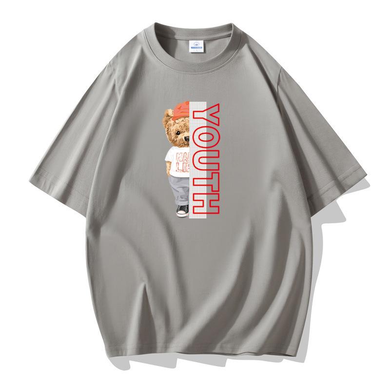 Men's Short Sleeves Cotton T-shirt Cute Bear Pattern Large Size Loose Tee