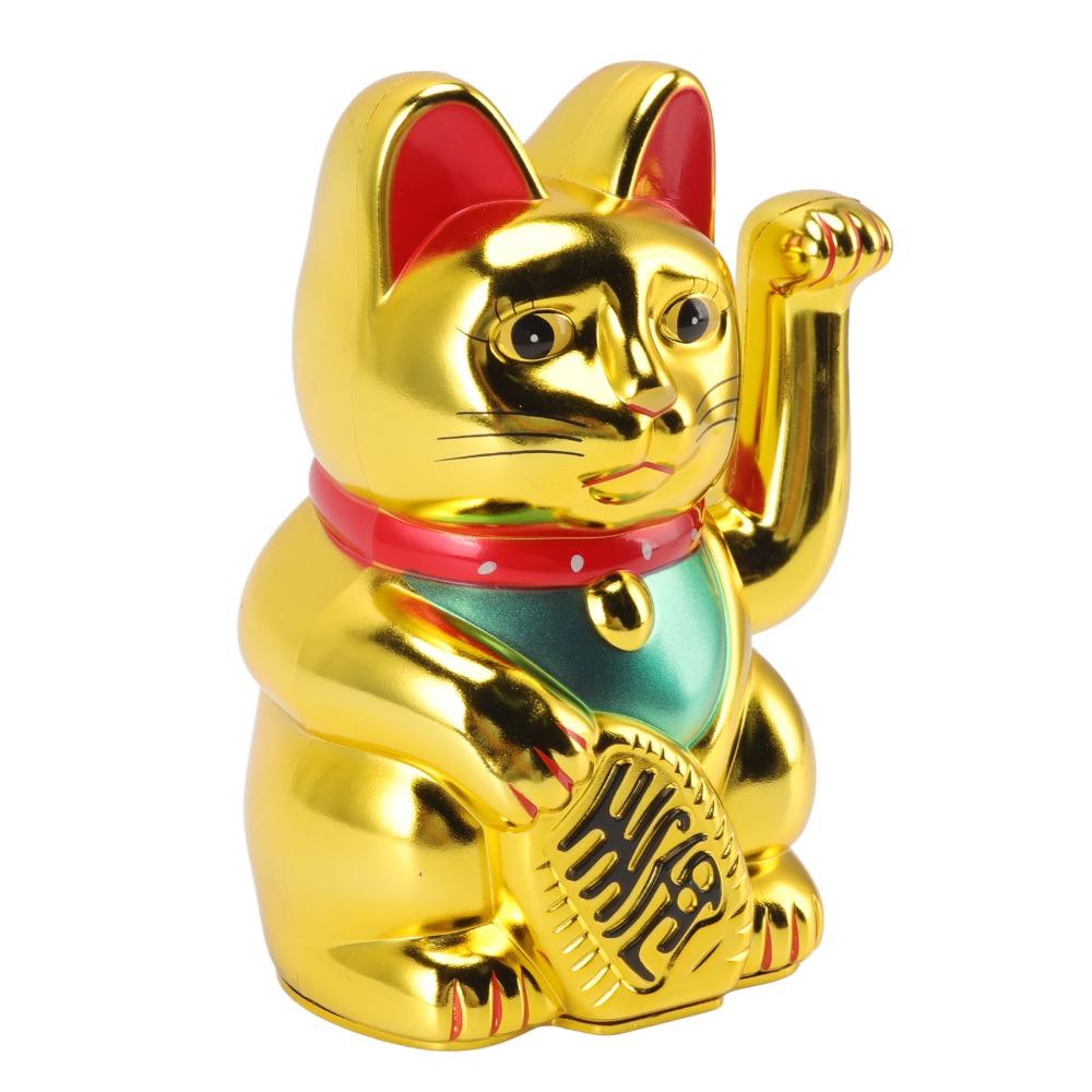 Plastic Maneki Neko Tabletop Ornament Gold Swing Arm Feng Shui Cat  Hotel Cafe Desktop Statue