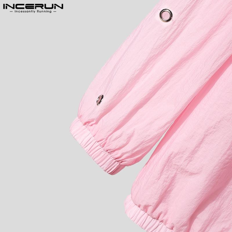 INCERUN Pánské topy s dlouhým rukávem, mírně průsvitné, volné, s kapucí a stahovací šňůrkou