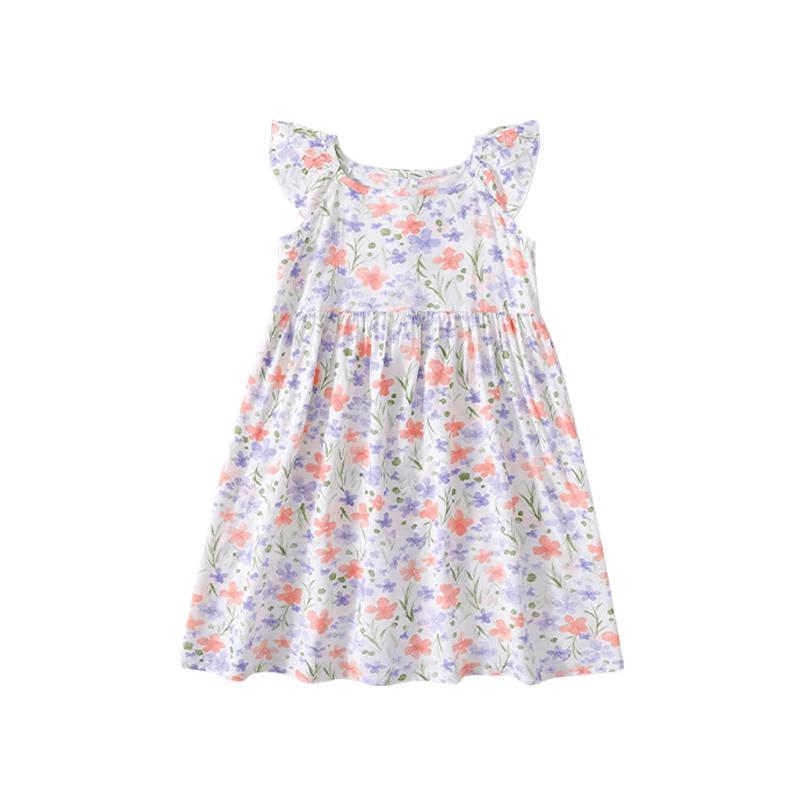 Classic Teddy Girls' Floral Flutter Sleeve Princess Dress