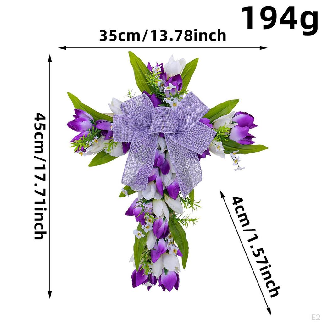 Easter Cross Wreath Artificial Flower Gift Garland Hanger Spring Tulip Door for