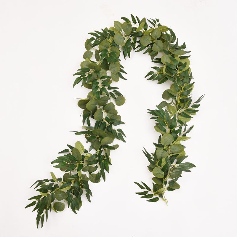 2M Artificial Eucalyptus Garland Fake Ivy Vines Greenery Rattan Plants Wreath for Wall Room Garden Wedding Decoration 49 Heads