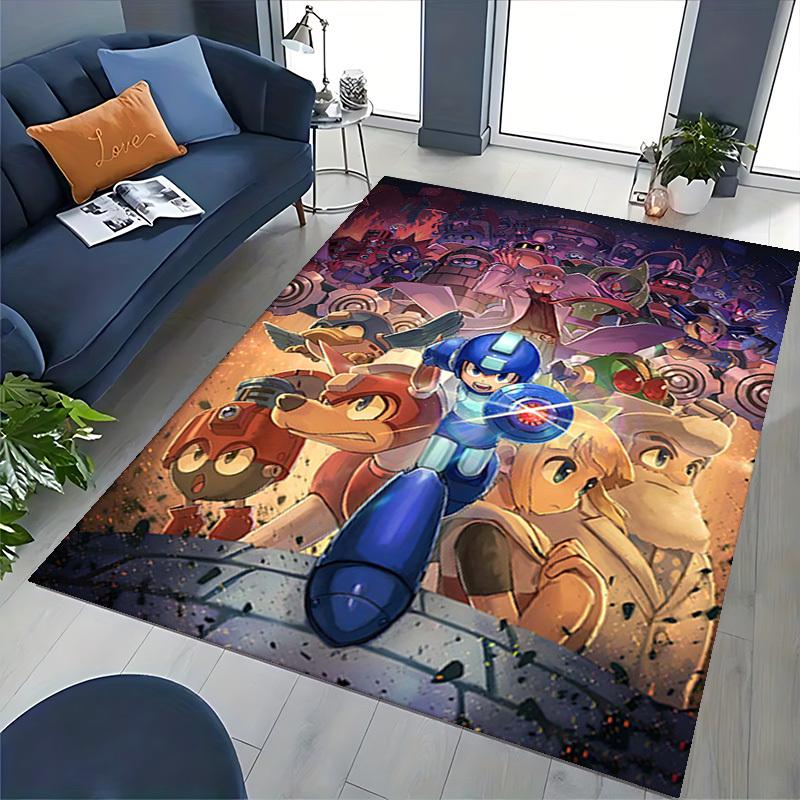 1pc Mega Man Anime Cartoon Design Office Chair Mat Non-Slip Carpet for Home Decor, Suitable for Office, Living Room, Bedroom, Game Room - Perfect Gift