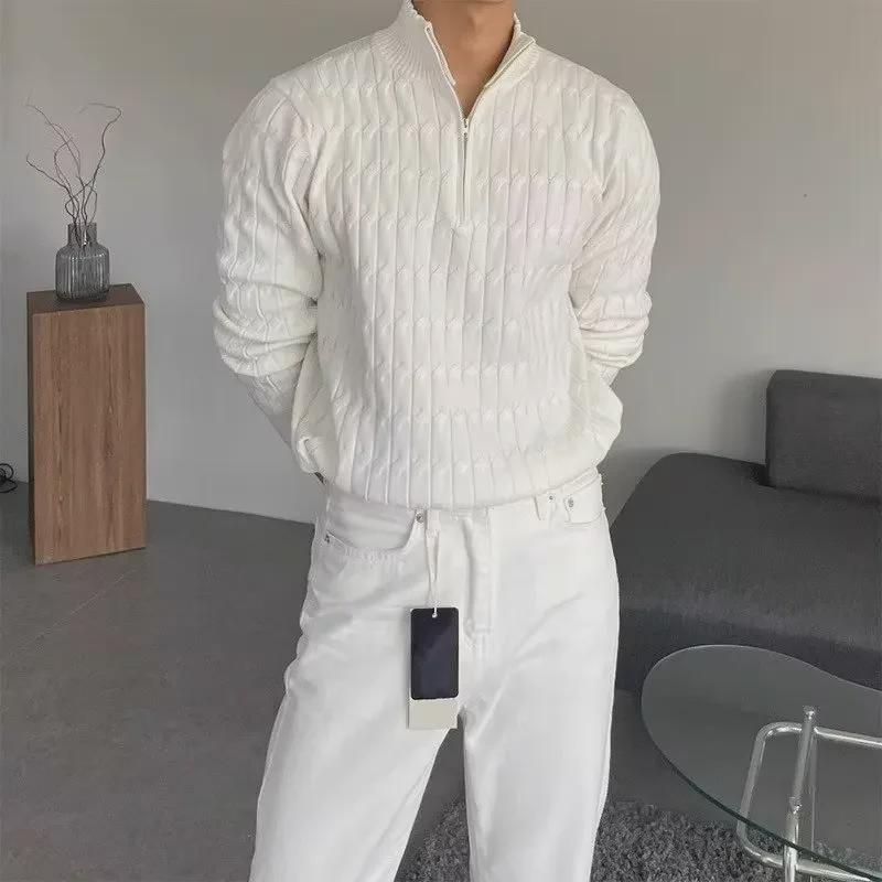 2023 Men's Trendy High Collar Zipper Pullover Sweater - Korean Style Winter Loose Fit