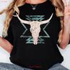 Boho Cow Skull T Shirt Western Bull Cowgirl Cou Vintage Streetwear Soft Casual Stylish Stretched Comfortable Graphic