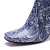 Johnature Genuine Leather Handmade Printed Comfortable Coarse Heel Side Zipper Women's Short Boots