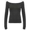 Japanese Basic Slim Long Sleeve Stripe Tee Off Shoulder O Neck Korean Street Style Spring Autumn Y2K Gray T Shirt Women