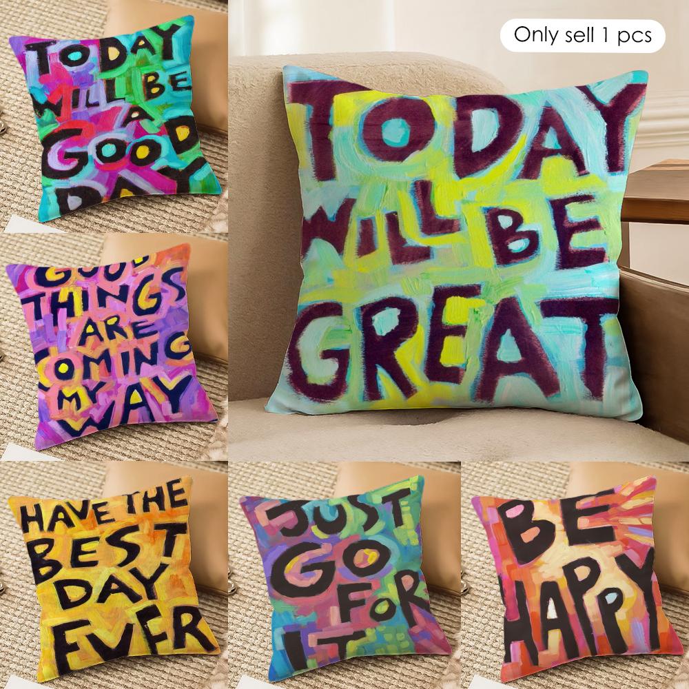 Creative Watercolor Words Cushion Cover Soft Plush Fabric DoubleSided Printed Cushion Covers for All Seasons Modern Home Decor