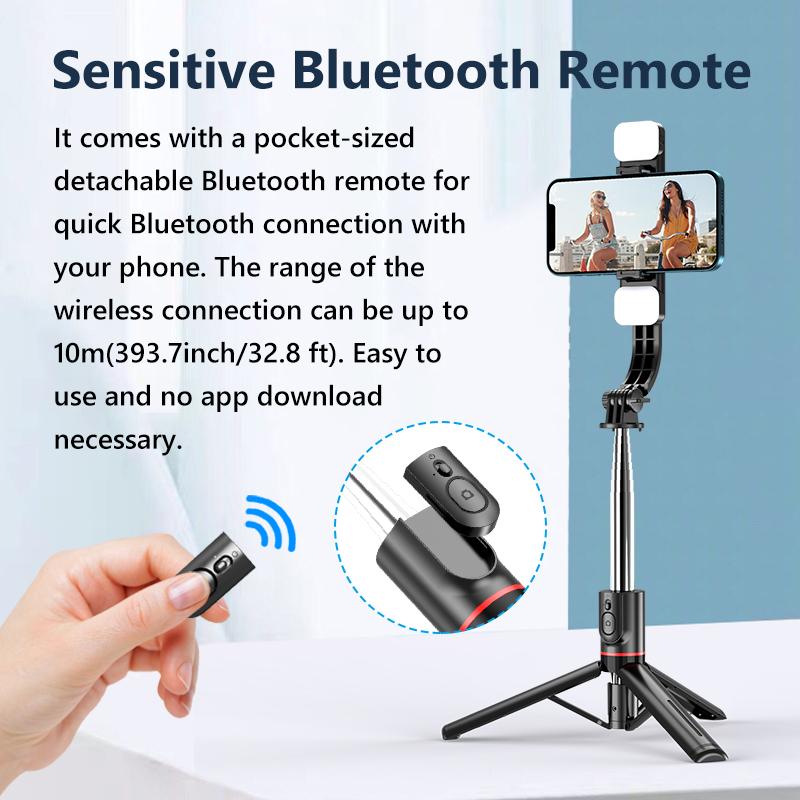 Nový bezdrôtový selfie tyč s 360° rotáciou, prenosný, vyvážený, stabilné snímanie, živé vysielanie s výplňovým svetlom, skladací monopod