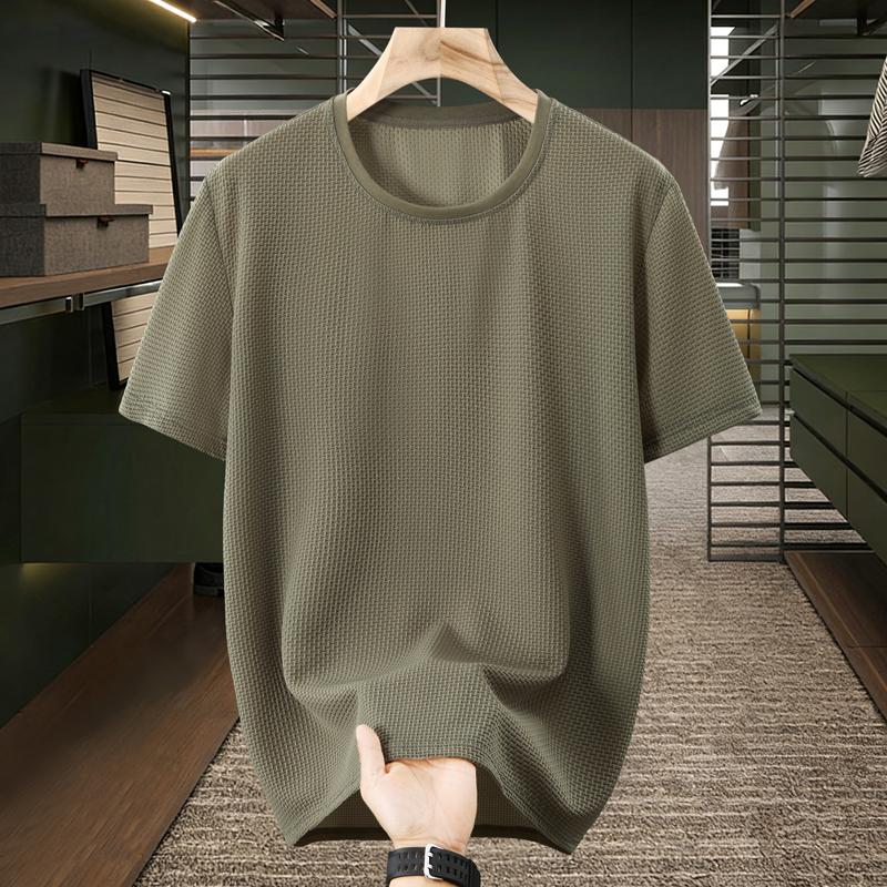 Men's Plus Size Quick Dry Waffle Knit T-Shirt – Breathable Crew Neck Short Sleeve Tee (5XL-13XL)