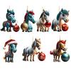 Horse Christmas Ornament Cartoon 2D Flat Horse Hanging Ornament with Santa Hat And Christmas Balls Acrylic Car Rear View Mirror Charm