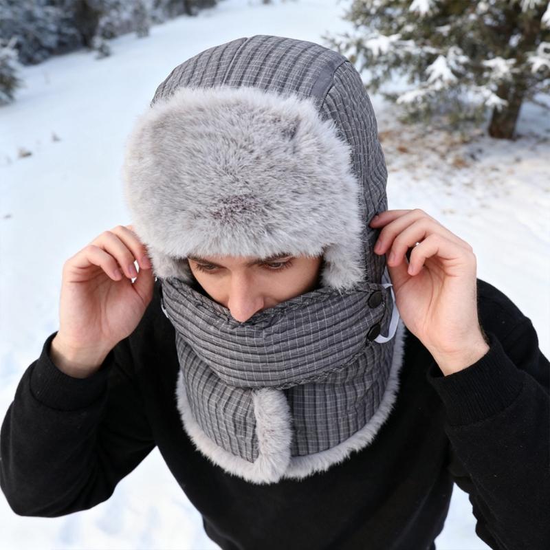 Verdickte Warme Schirmmütze Mit Ohrenklappen Dickes Kunstfellfutter Bequeme Trappermütze für Männer Frauen Kaltes Wetter Outdoor Sportbekleidung
