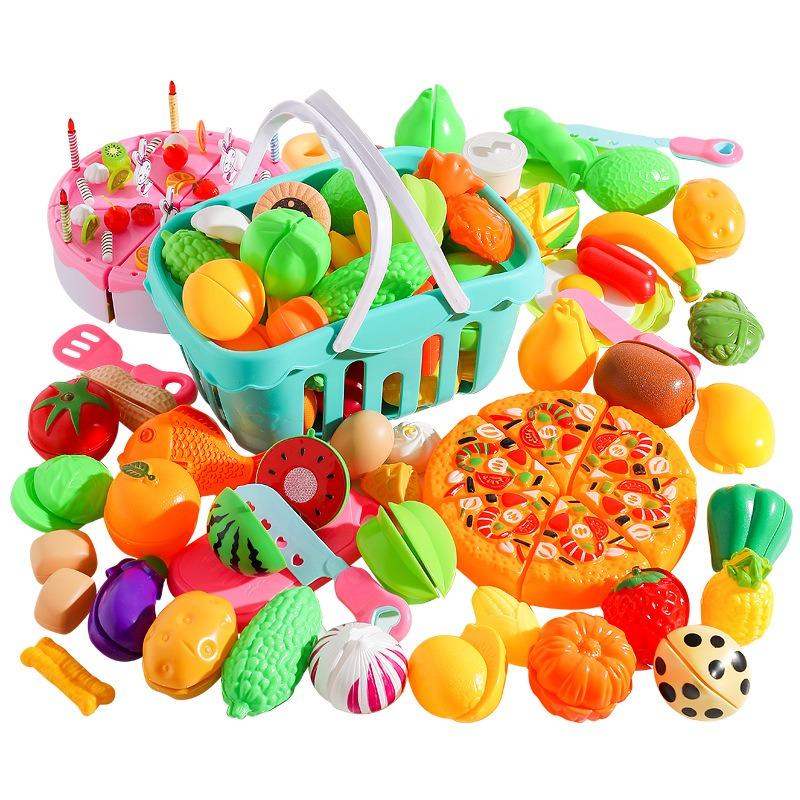 69/82/104 Pcs Play Food Set for Kids Kitchen, Pretend Food Toy for Toddlers Plastics Cutting Fake Food/ Fruit/ Vegetable Accessories