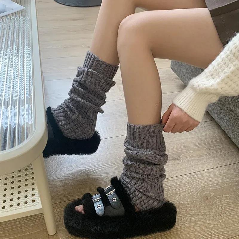 40/50/70cm Leg Warmers Lolita Socks Y2K Knitted Warm Foot Cover White Black Warmer Lady Autumn Winter Crochet Sock Boot Cuffs
