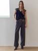 MAXZA Pintuck Detail High-Waisted Wide Slacks