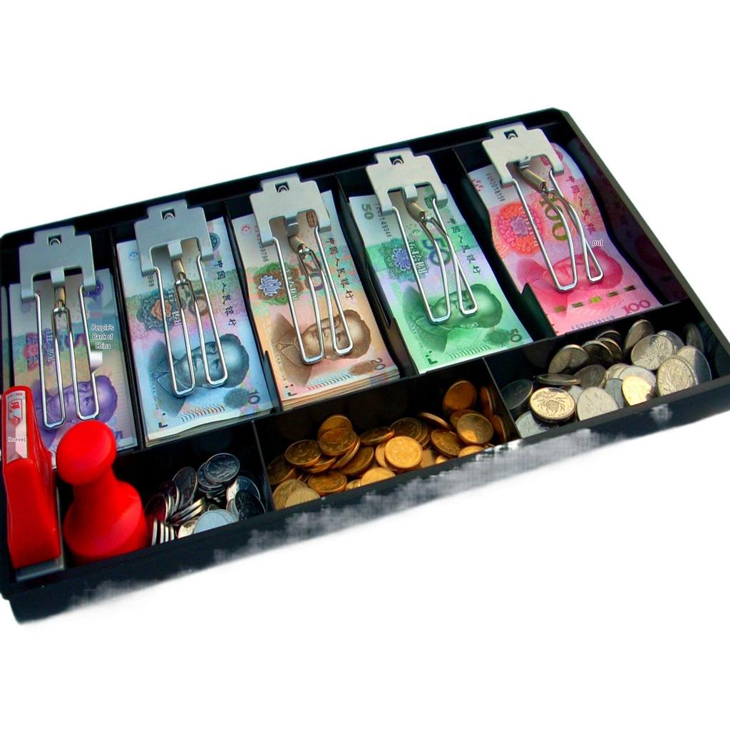 Cash Drawer with Five Compartments and Metal Clips